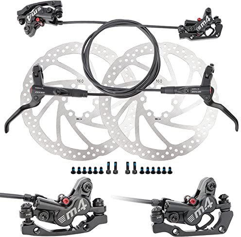 JFOYH Set Freno Idraulico MTB a 4 Pistoni con rotori a Disco flottanti da 160 mm, Kit Freno a Disco Idraulico Anteriore e Posteriore per MTB (Pre-spurgo Sinistro/Anteriore/Destro)