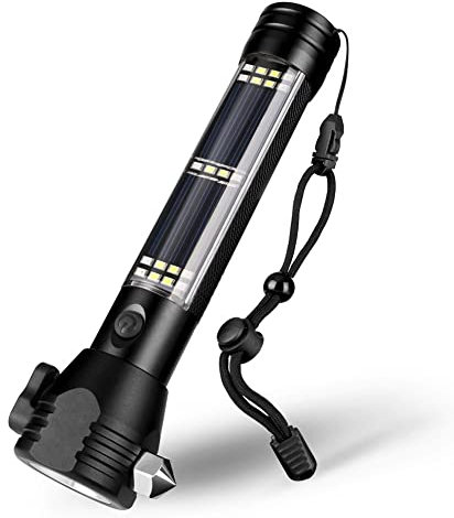 ZHCJH Lampe de Poche Solaire Lampe de Poche de Voiture 268 Lumens LED COB Light USB Rechargeable Tactique Multi-Fonction Torche Outil d'urgence avec Brise-vitre Coupe-Ceinture Boussole (1pcs)