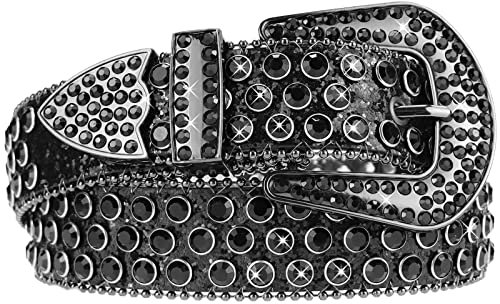 KorhLeoh Rhinestone Belt for Women Men, Western Cowgirl Cowboy Bling Studded Leather Belt for Jeans Pants (suit for waist 29-40)