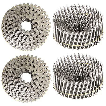 kimllier 1200 Count Coil Siding Nail Full Round Head Wire Collated Coil 15-Degree 1-3/4-Inch x .090-Inch Ring Shank 304 Stainless Steel Siding Nails