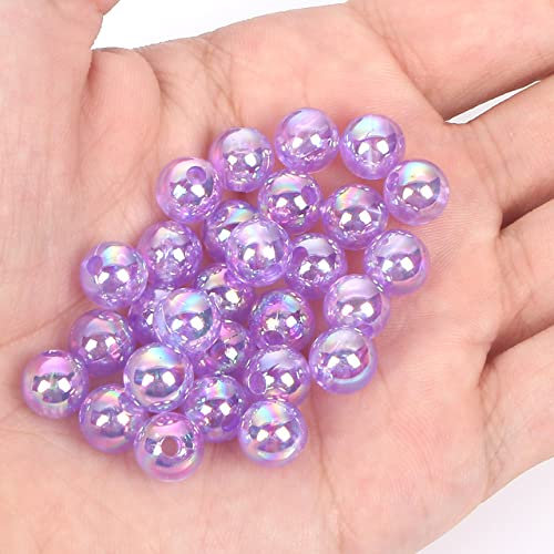 50/100/500PCS 45 Colors Transparent Acrylic ABS Beads Pearl Round Loose Beads for Jewelry Making DIY Bracelet Accessories 4-12MM-Purple,6mm- About 100pcs