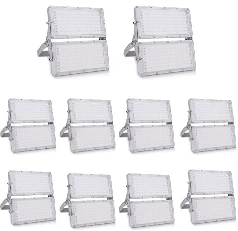 Bellanny LED Strahler Außen 200W, 20000LM Fluter Flutlicht Scheinwerfer, 6500K Kaltweiß Flutlichtstrahler, IP65 Wasserdicht Baustrahler Wandleuchte Außenstrahler für Garten Garage Sportplatz Hof,10st