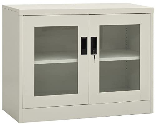 Büroschrank, Aktenschrank mit 2 Türen und 1 verstellbaren Einlegeboden, Metallspind Metallschrank vitrinenschrank Schrank Hellgrau 90x40x70 cm Stahl