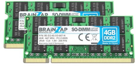 BRAINZAP RAM da 8 GB DDR2 SO-DIMM PC2-5300S 2Rx8 667 MHz 1,8 V CL6 Notebook Memory (2 X 4 GB)