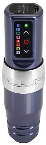Microbeau Flux S - Wireless Permanent Make-Up Tattoo Machine - Metal Blue (Gun Metal) - Comes with 1 PowerBolt Battery - 5 to 12 V - 3.0 mm Stroke - 170 g - Compatible with Most Membrane Needles