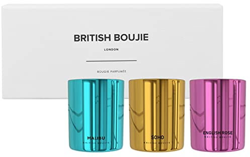 Luxury Candle Gift Set - Soho Malibu English Rose - Luxury Scented Candles in Box - Luxurious Fragrance with Long Burn time - 3 x 80gm Natural Wax - Scented Candle Gifts for Women & Men