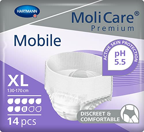 MoliCare Premium Mobile 8 Drops Unisex Incontinence Pants, Size XL | 14 pairs, extra leakage protection for severe leaks, underwear-like fit, skin-friendly, and up to 12 hours of dryness