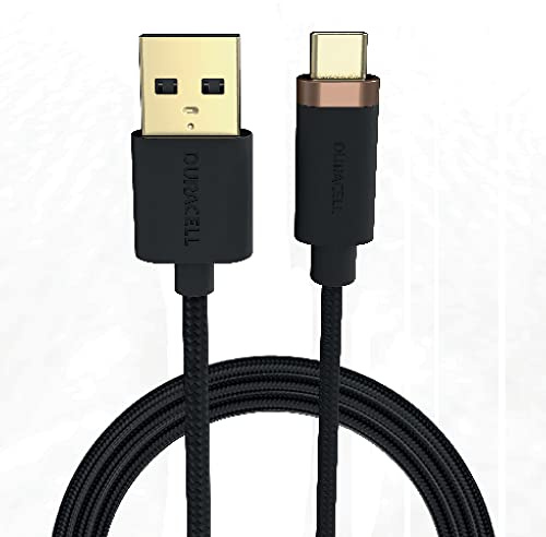 Duracell Long 1m Black Super Fast USB-A to USB-C 3.2 Gen1 Toughened Braided Cable - Compatible with most devices that have a USB-C port