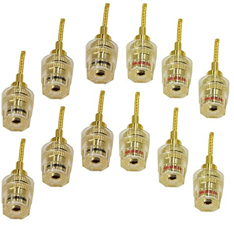 Arklove 12Pack pin to Banana Female Screw-Type Connector Deadbolt Flex Pin Banana Adapter Plug to 4mm Female Bananas Jack Center Surround Wire for Spring Loaded Speaker Terminals Inputs