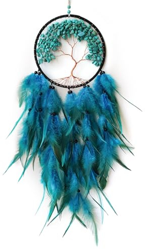Donko Blue Dream Catcher with Tree of Life | Handmade, Wall Decor, Wall Hanging Ornament, Bedroom Living Room Home Decor