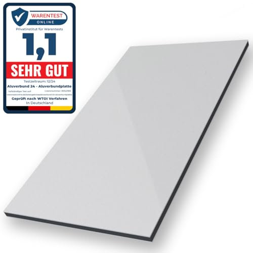 Aluverbund 24 Aluverbundplatte, Aluminium Platte, 3mm dick, Silber-Metallic/RAL9006, 30x50cm
