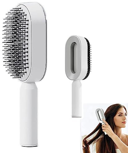 Selbstreinigende Haarbürste Frauen, 3D Air Cushion Massager Brush, Airbag Massage Comb Hair Combs, Kugelstiften zum Entfernen von Haarverwicklungen und Knoten weiß