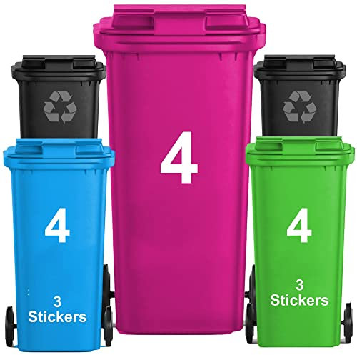 Wheelie Bin Stickers – Pack of 3 Stickers Large and Weather-Resistant, Durable, Bold and Highly Visible, Ideal for Home and Commercial Use (White - No. 4)