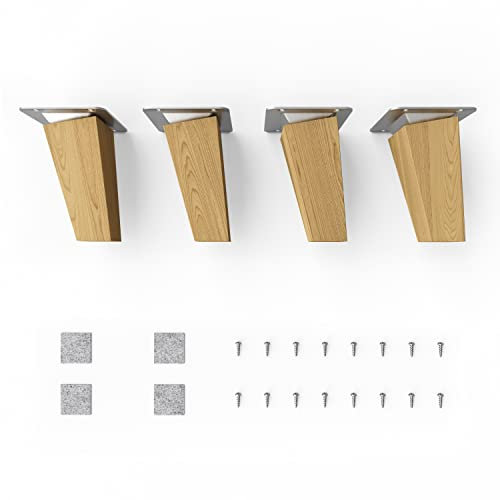 Sossai Möbelfüße aus Massivholz Eiche mit Öl-Finish, Clif Square HMF4, 10 cm hoch, eckig, schräge Ausführung, für Regale, Kommoden, Schränke