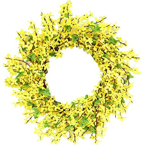 1PC Yellow Forsythia Wreath Artificial Forsythia Door Wreath Hanging Spring Summer Wreath for Front Door Porch Decor 50cm