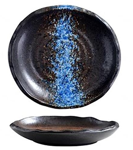 NGDECOR Ensemble D'assiettes en Céramique, Assiettes de Casse-croûte de Sushi de Vaisselle de Forme Irrégulière de 7 Pouces, Lot de 4, Porcelaine Cannelée Adaptée pour Steak, Pâtes, Pizza,Blue