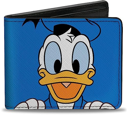 Disney Geldbörse, Bifold, Donald Duck Charakter Gesicht Nahaufnahme und Autogramm Blau, Veganes Leder, Blau, 4.0 x 3.5, Casual