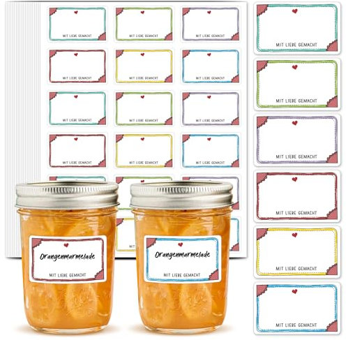 BIROYAL Marmeladen Etiketten Selbstklebend, 360 stk. Etiketten Marmeladengläser 50X30mm, Aufkleber zum Beschriften, Labels für Gläser, Gewürzgläser, Marmeladen, Flaschen