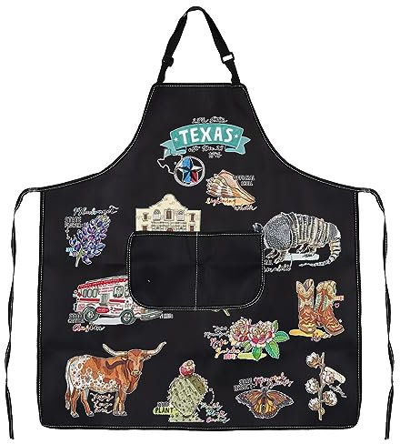 VAMSII Texas Schürzen Texas State Souvenirs Geschenke Kochen Küchenschürze mit 2 Taschen BBQ Chef Vintage Schürze für Damen Herren, Schwarz, Standard