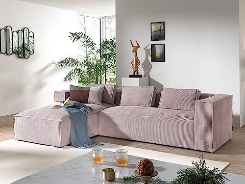 Lisa Design Stella – Ecksofa – Cordsamt – 4-Sitzer – moderner Stil – Links Rosa