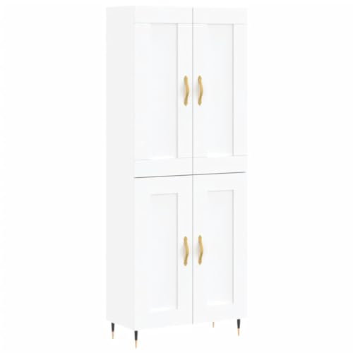 vidaXL Highboard, Sideboard mit viel Stauraum, Kommode Wohnzimmerschrank mit Türen Metallfüßen, Schrank Hochschrank Beistellschrank, Weiß Holzwerkstoff