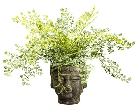CREATIV green künstliche Adiantum Pflanze 35cm I künstlicher Farn wie echt mit naturgetreuen Blättern & Moos I künstliche Pflanzen im Buddha Zement-Topf I stilvolle Kunstpflanzen ideal als Indoor Deko