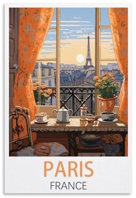 KmoNo Paris Frankreich Vintage Reiseposter 30 x 45 cm Poster Dekor Malerei Leinwand Wandkunst Wohnzimmer Poster Schlafzimmer