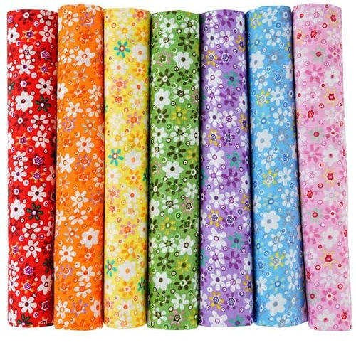 7 Stück Baumwollstoff Patchwork Stoffe Paket 50 x 50cm Baumwolle tuch DIY Handgefertigte Nähen Quilten Stoff Stoffreste Bunte Baumwollstoff Set zum Nähen Scrapbooking Quilten Handwerk -Blumen #1