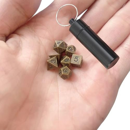 DND Würfel Set mit Mini Dice Set Winzige Metall Würfel Fall Tragbare Antike Eisen Metall Würfel Set für Schlüsselanhänger Antique Bronze
