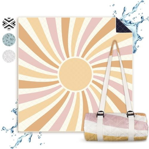 NAYA STUDIOS® Picknickdecken (Sonne) - extra große Picknickdecke 200x200 cm - waschbare Campingdecke - Stranddecke XXL - Picknickdecke wasserabweisend - Decke Outdoor - Strandmatte gepolstert