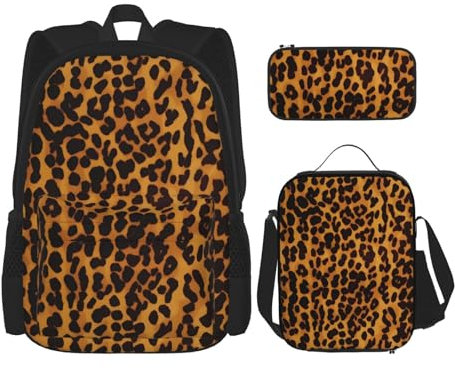 OUSIKA Cool Cheetah Leopard 3 Pcs Print Backpack Sets Casual Daypack with Lunch Box Pencil Case for Women Men