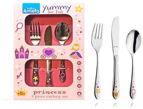 Kinderbesteck mit Namensgravur - Princess - Prinzessin, Herzen, Sterne, Krone, Spiegel - 3-teilig eigener Gravur/Namen auf Besteck (Gravur möglich)