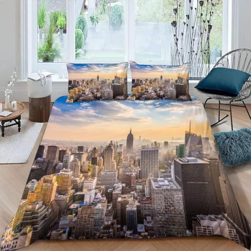 AASIRA Bettwäsche Stadtansicht Bettbezug 155x220 mit Reißverschluss 100% Mikrofaser Bettwäsche-Sets New York 3D Druck Kinder Teenager Pflegeleicht Betten Set mit 2 Kissenbezüge 80x80 cm