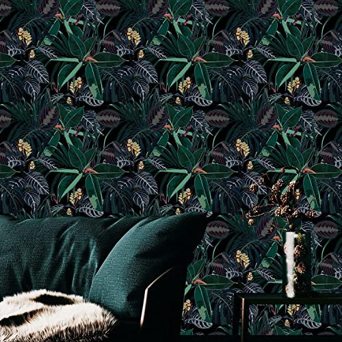 neukids 40x250cm Green Wallpaper self Adhesive, Peel and Stick Vintage Leaf Floral Wallpaper Art Deco, Living Room Bedroom Kitchen Cabinets Fireplace Decor
