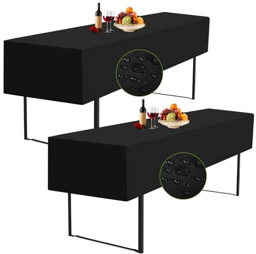 YMHPRIDE 2Pack Wasserdicht Biertischhussen, Schwarz, Polyester, 220 x 70 x 35 cm, für 70 cm Tischbreite, Bierzeltgarnitur, Biertischdecke, Biertischhussen