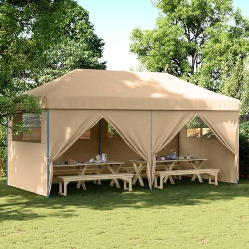 LAPOOH Partyzelt Faltbar Pop-Up mit 4 Seitenteilen Beige, Festzelt, Pavillion, Bierzelt, Garten Party Zelt, Gartenzelt, Grillpavillon - 4004951