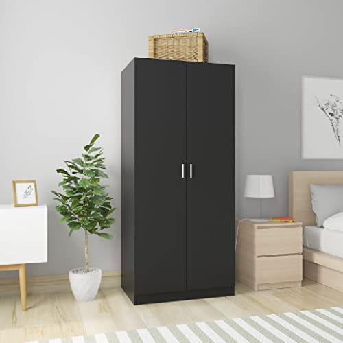 Willood Kleiderschrank mit 2 Türen Garderobenschrank Garderobe Schrank Dielenschrank Schlafzimmerschrank Schwarz 80x52x180 cm Holzwerkstoff