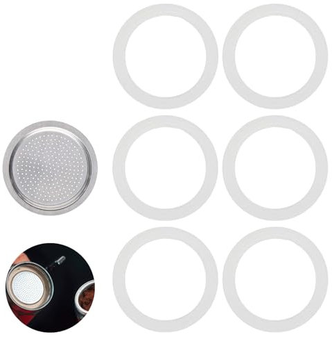 6 Pcs Anillos de Sellado con 1 Pieza Filtro Aluminio para Cafetera Italiana 6 Tazas, Juntas de Repuesto Silicona, Universales para Cafeteras-7,2 x 5,5 x 0,1 cm