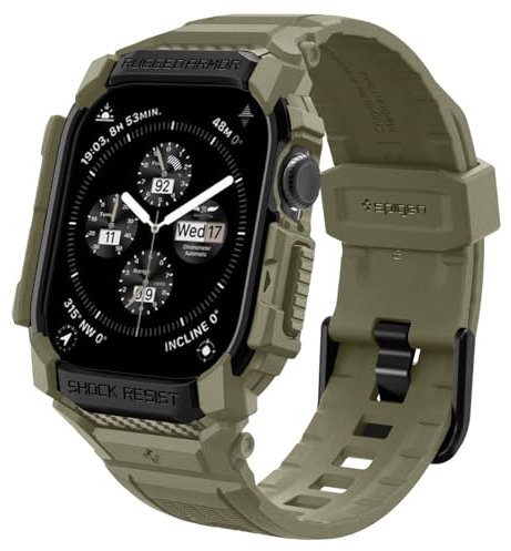 Spigen Rugged Armor Pro Funda con correa Compatible con Apple Watch Serie 10 46mm (2024) - Caqui Vintage
