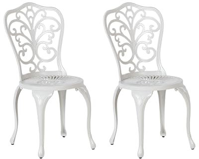 Beliani Französischer Gartenstuhl 2er Set Aluminium Creme weiß verschnörkelt Triora