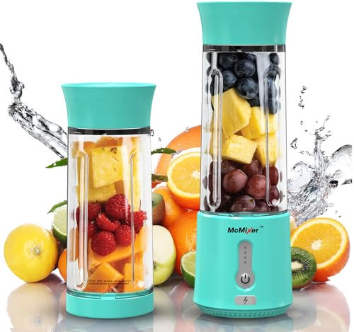 McMixer Smoothie Maker to Go - Tragbarer Mixer mit Dual - Power Motor - Wiederaufladbarer Smoothie Mixer to Go mit Akku - USB Mixer für Smoothies, Säfte und Babynahrung (Mint)