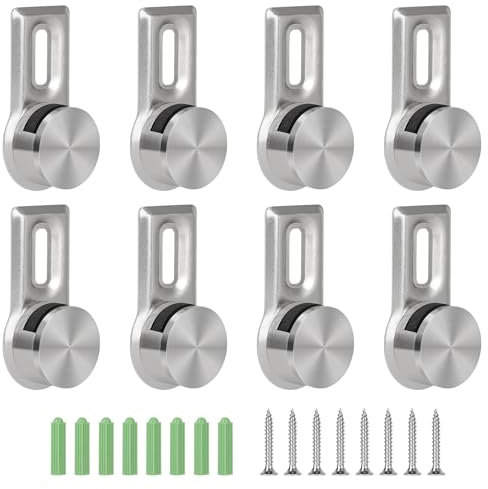 EFUTURETIME 8 x Fixation Miroir Mural Accroche Miroir pour Plaques de 4-7 Mm d'épaisseur, Attache Miroir Lourd pour Tableaux en Verre Acrylique avec 8 Vis Inox et 8 Ancrages Muraux