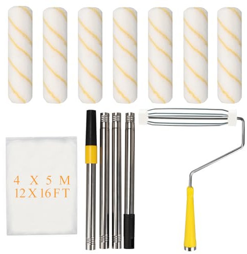 Kit de Peinture - Kit peinture mur | Rouleau de peinture professionnel pour peinture murale intérieure | 7 pièces remplaçables avec perche télescopique | Pour peinture blanche mur et plafond