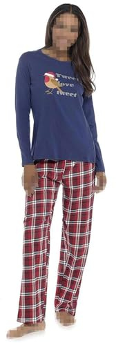 A2Z Ladies Pyjama Set Ladies Cotton Jersey Check Pyjamas Set Women Lounge Wear Long Sleeve Festive Pyjamas Girls Chirstmas Novelty fun Dream Robin Jersey With Tartan Pyjamas Set Comfy Nightwear