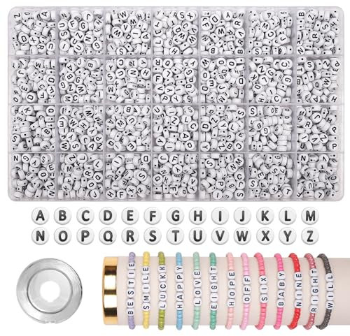 JHWELRG Perlen Set 1450 Stück Schwarze & Weiße Buchstaben Perlen für Armbänder DIY Schmuckherstellung Alphabet Set, Buchstabenperlen Bastelset für Armband Halskette Haarband,Freundschaftsarmbänder