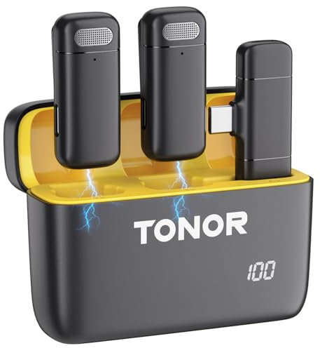 TONOR Microfono lavalier, riduzione intelligente del rumore, microfono Bluetooth, ricaricabile, durata della batteria 48 ore, mini microfono con tipo C per live streaming, YouTube, TikTok, Vlog