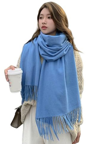 CMZYBBD Schal Wollschal Für Damen – Dicker Kaschmir Für Herbst Und Winter, Vielseitiger Schal, Roter Schal Mit Doppeltem Verwendungszweck Als Wärmendes Geschenk Für Damen-blau-b-200 * 70 cm