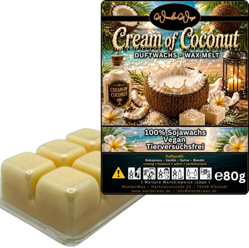 WonderWax® Duftriegel 6 x Duftwachs Würfel Weiß Cream of Coconut | Farbe: Weiß | Raumduft für Duftlampen, Wax Melt, Sojawachs, Indoor Duftöl Wachs schmelzen für Aromalampe