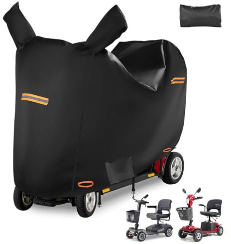 Mobility Scooter Covers Waterproof Heavy Duty with Rearview Mirror Pockets & Reflective Strips,420D Oxford Fabric SRIMMIT Scooter Cover,Windproof Buckles,Air Vents,Universal Fit - L 49 x 23x 39
