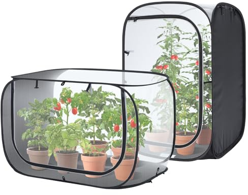 Ohuhu 2 pack 36 Plant Cover Fruit Cage, UV Plants Protection, 2-in-1 Pop Up Garden Cloches for Growing Vegetables, Fruits, Flowers-Strawberry & Tomato Cages, Reusable Mesh Reelable Ventilation Window
